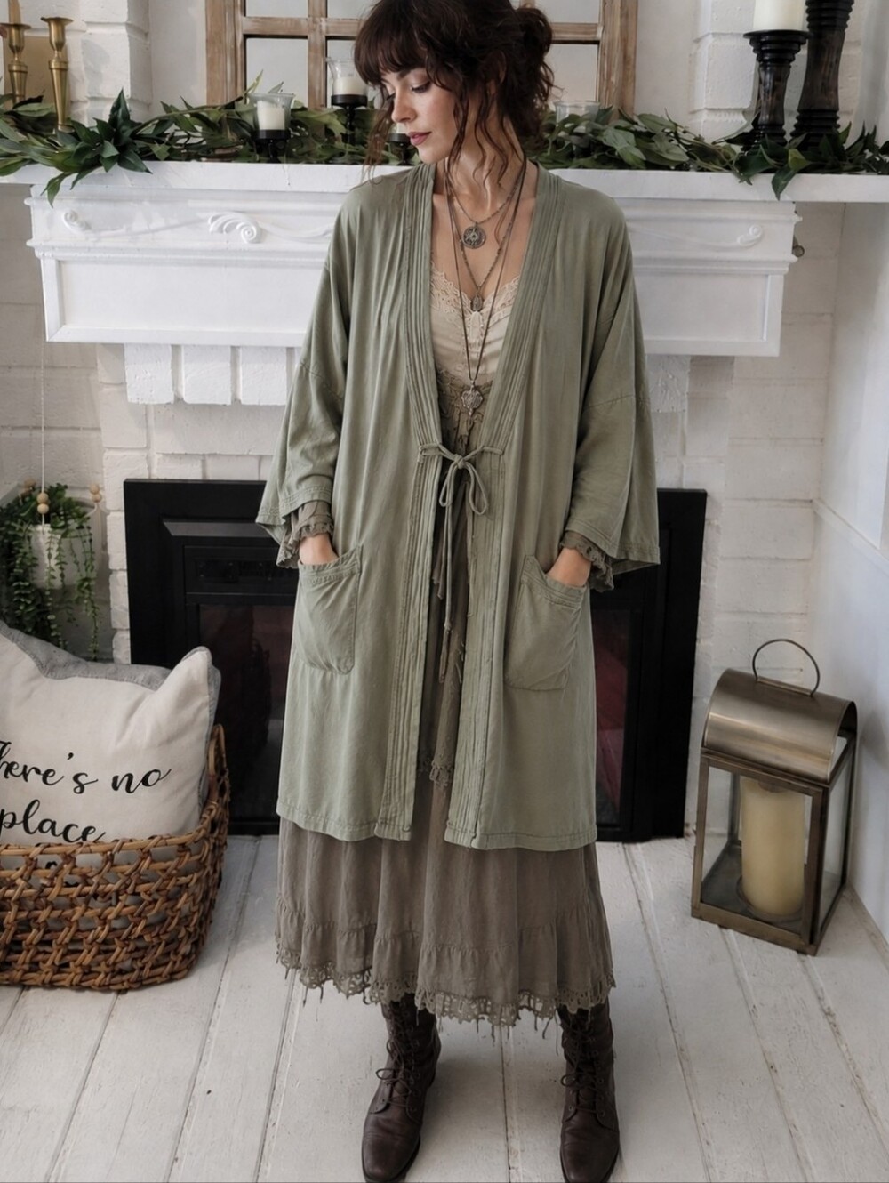 ABS Allen Schwartz  Sage Green Kimono Relaxed Lagenlook Cardigan Size Large